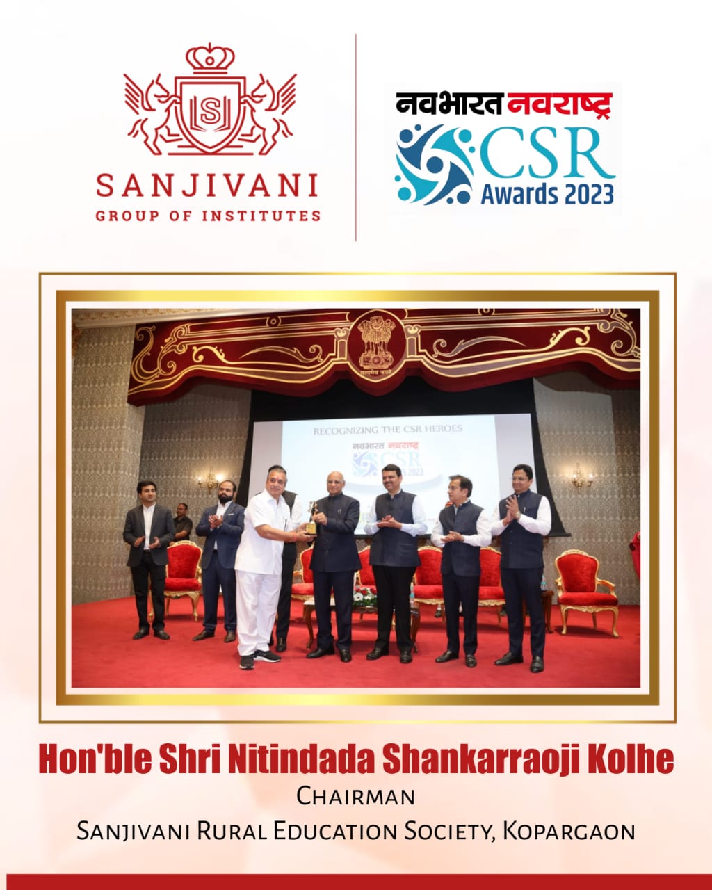 Our beloved Chairman Hon’ble Nitindada Kolhe Saheb has been honoured with ‘Navrashtra awards-2023’